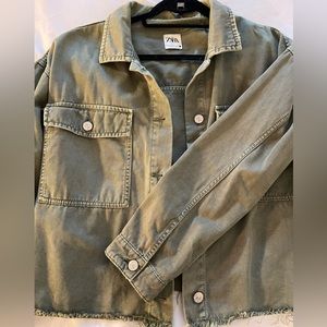 zara raw hemmed crop army jacket